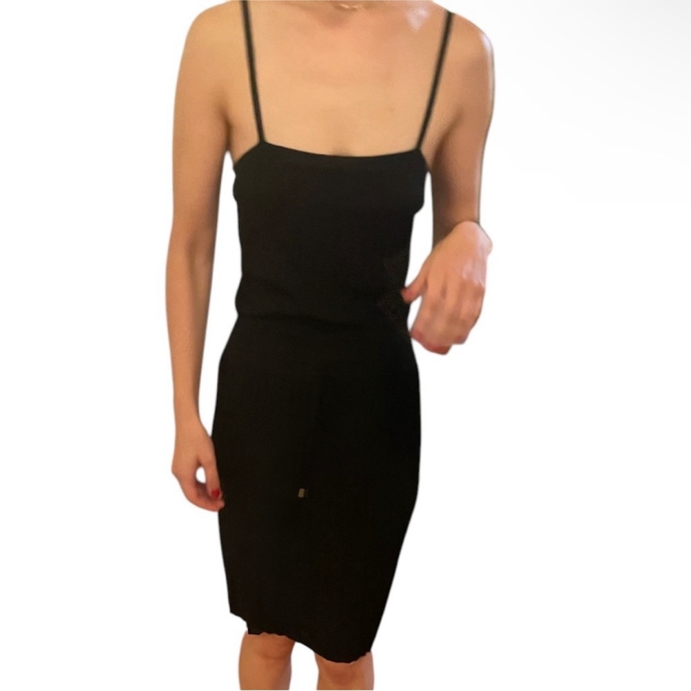 Gucci Black Silky Knit Pleated Drop Waist Strappy Midi Dress Tassel Tie Belt S - Picture 8 of 16